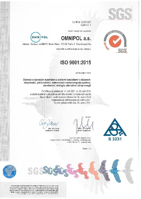 ISO Certificate 9001 CZ